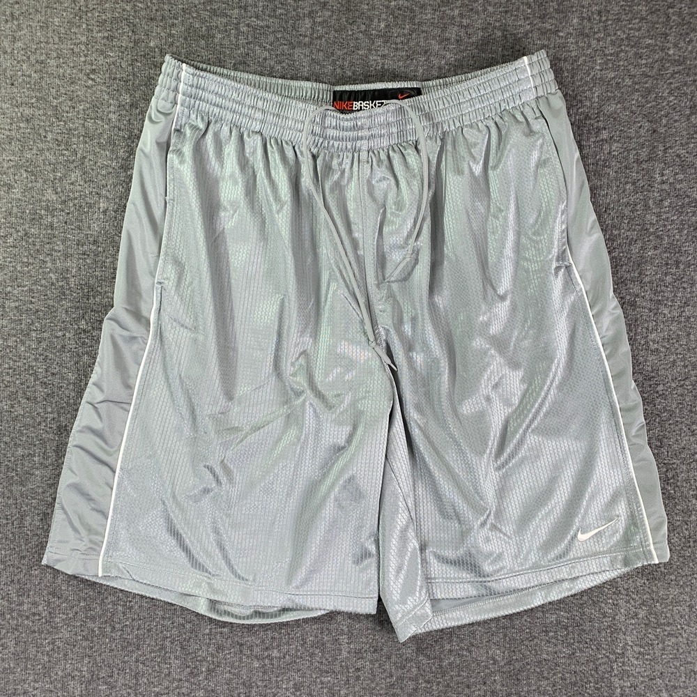 Vintage Nike Basketball Shorts Men 3XL Gray Dazzle Shiny Silky Baggy Y2K Retro